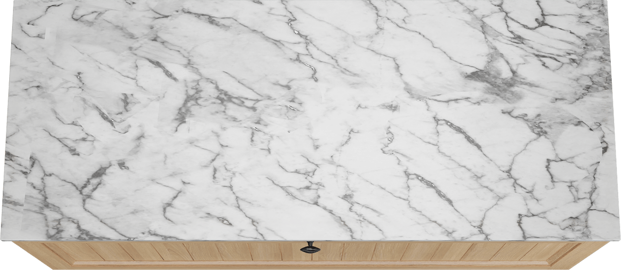 Balmani Lemon zwevend badkamermeubel 135 x 55 cm, fineer natuur eik met Stretto enkel of dubbel tablet in carrara