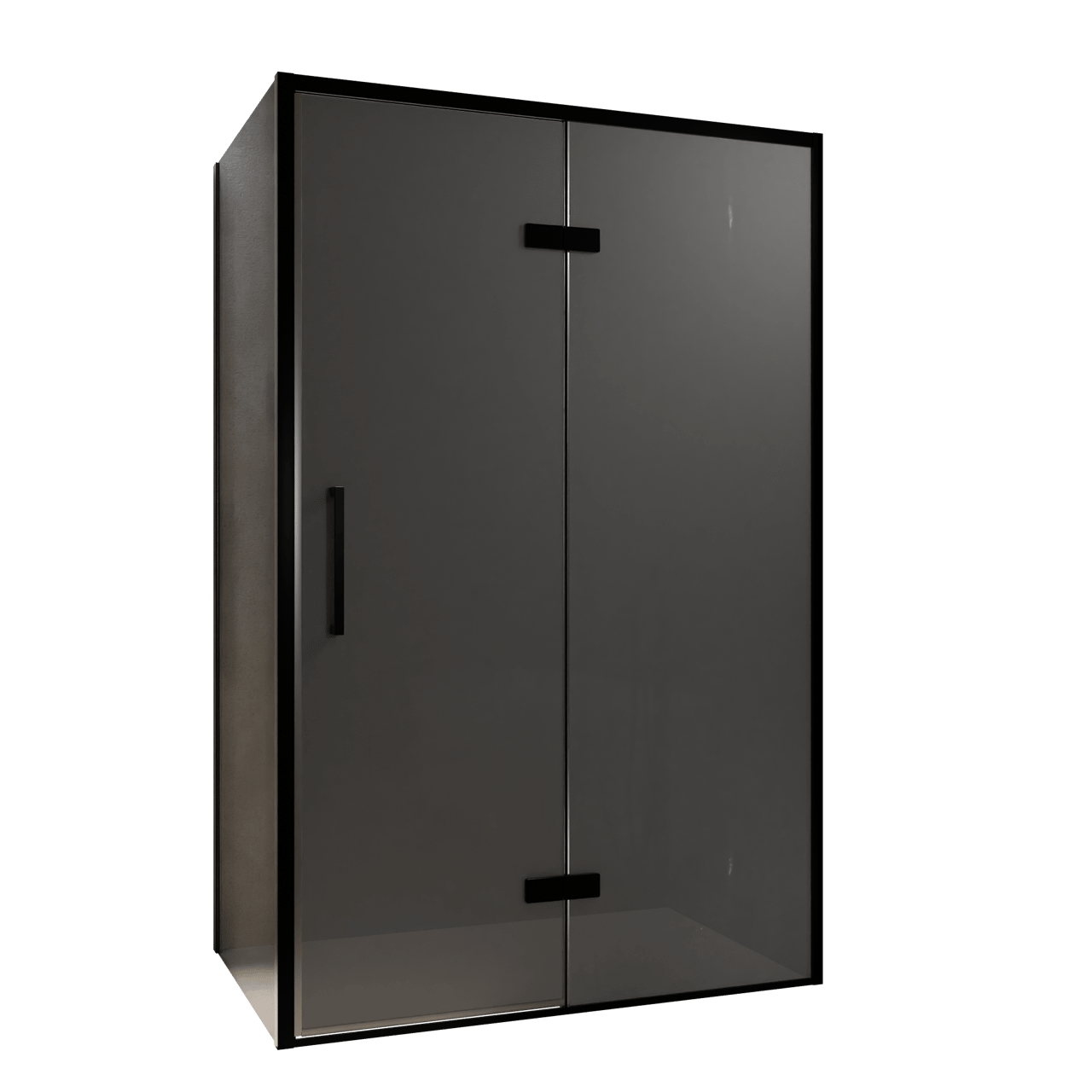 Balmani Senses Design douchehoek met rechtse draaideur en vaste zijwand, 120 x 90 cm, Rookglas, Zwarte profielen, met coating