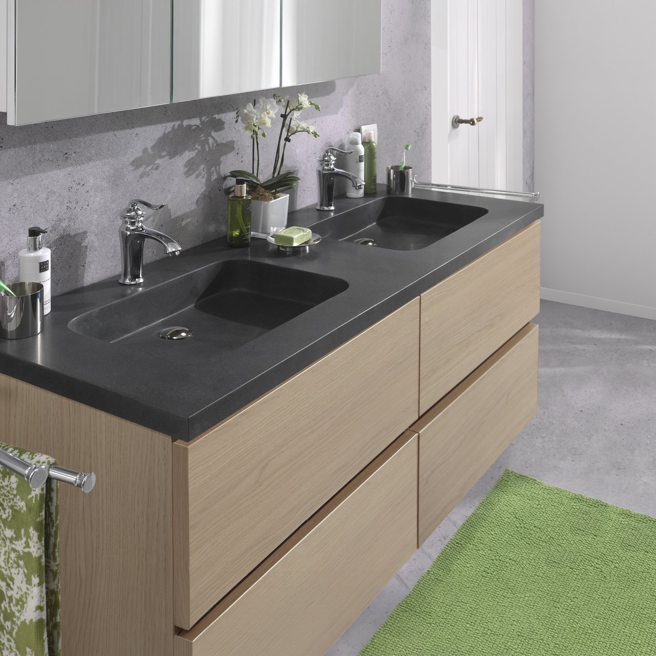 Balmani Napoli dubbele wastafel verzoete graniet 150 x 55 cm