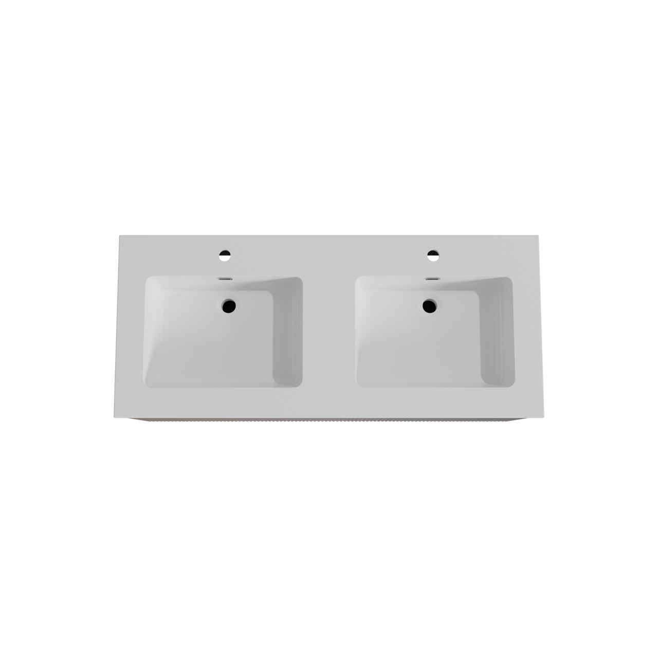 Storke Ribs hängendes Möbelstück Set: 120 x 52 cm, Nussbaum, mit Diva Doppelwaschtisch, Marmorkomposit, Weiß glänzend, Vertikale symmetrische gerade Rippe