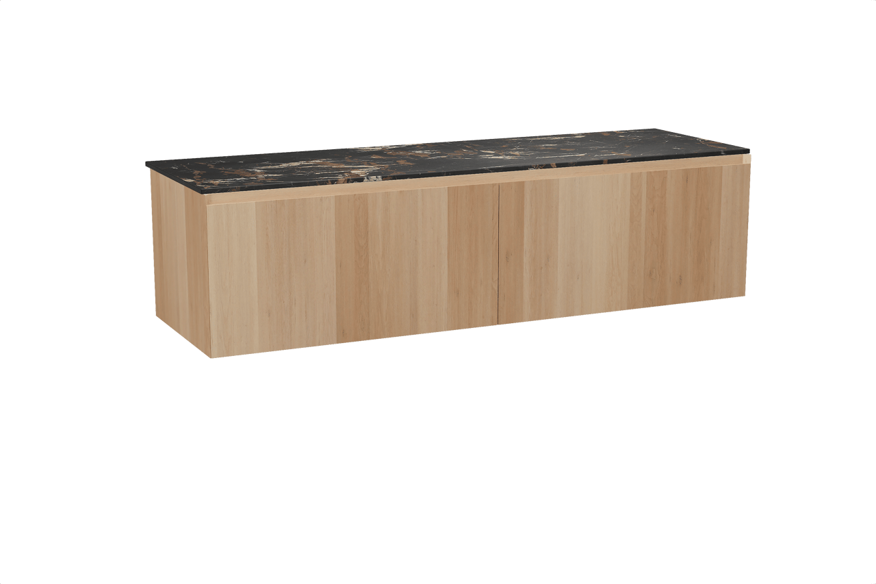 Balmani Idra zwevend badmeubel 180 x 55 cm naturel eiken met Stretto enkel of dubbel wastafelblad in marmer portoro gold