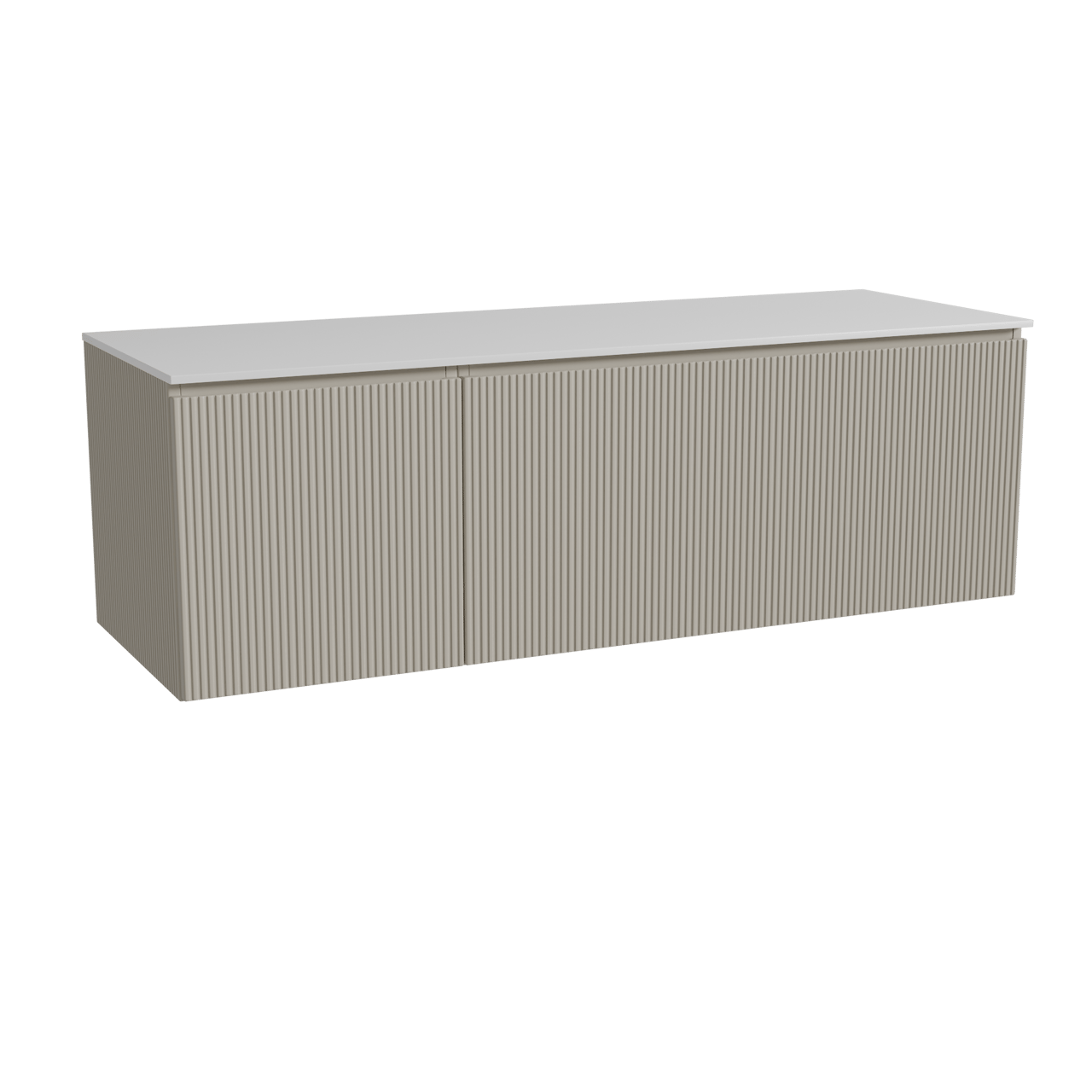 Storke Ribs meuble salle de bains suspendu 150 x 52 cm soie grise avec Tavola tablette simple ou double en solid surface blanc mat, Nervure droite symétrique verticale