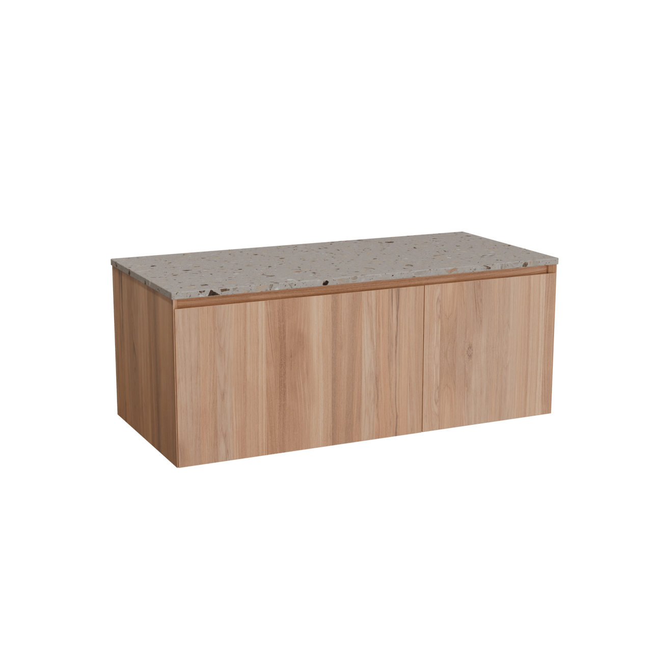 Balmani Idra zwevend badkamermeubel 120 x 55 cm teak met Stretto enkel of dubbel tablet in terrazzo greige terrazzo