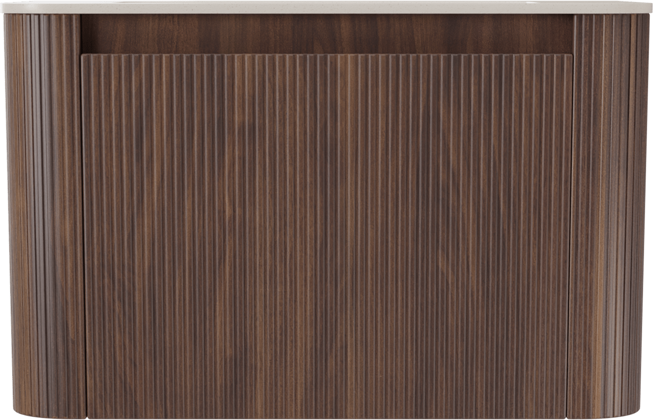 Storke Soft hängendes Möbelstück Set: 80 x 46 cm, Nussbaum, mit Mata Soft Einzelwaschtisch Solid Surface Beige Granit, Vertikale symmetrische gerade Rippe