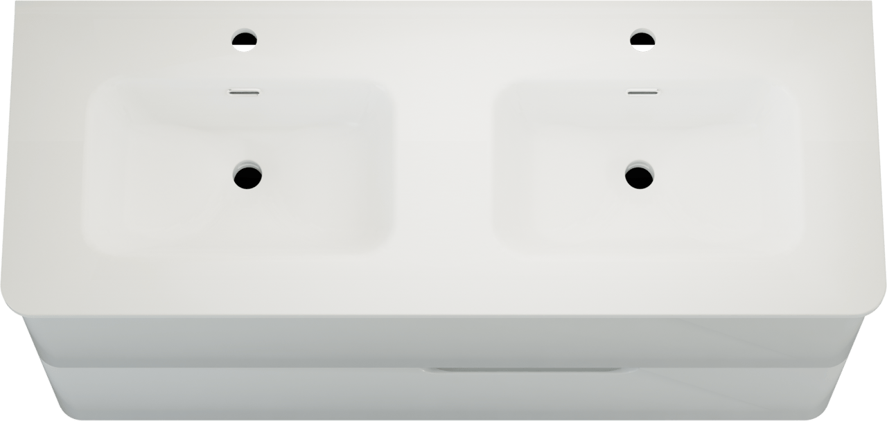 Linie Curvo hängendes Möbelstück Set: 120 x 46 cm, Weiβ glänzend, mit Baro Curvo Doppelwaschtisch Keramik Weiβ glänzend