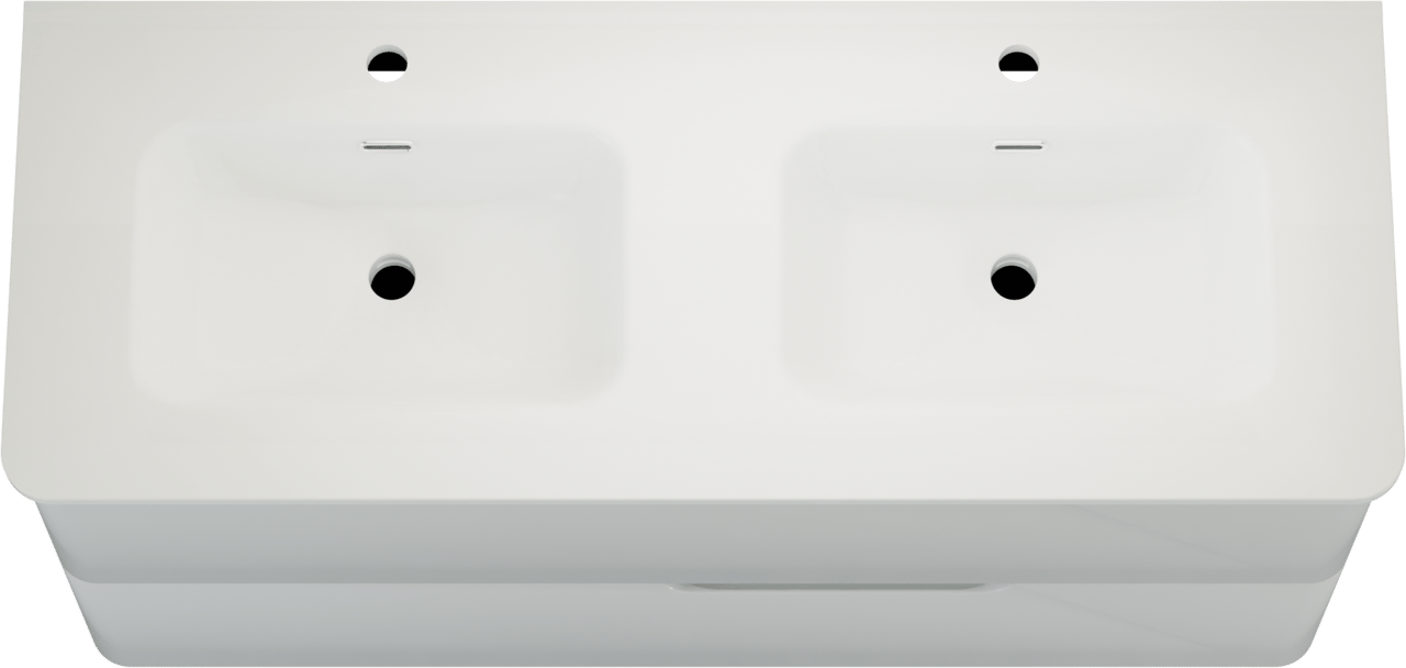 Linie Curvo hängendes Möbelstück Set: 120 x 46 cm, Weiβ glänzend, mit Baro Curvo Doppelwaschtisch Keramik Weiβ glänzend