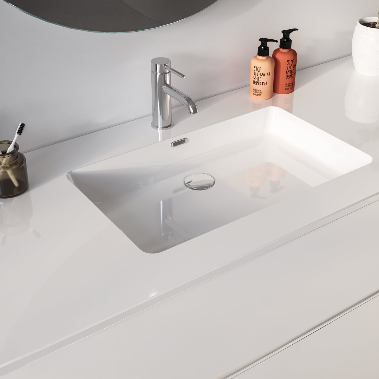 Storke Diva enkele wastafel glanzend composiet marmer 155 x 52 cm