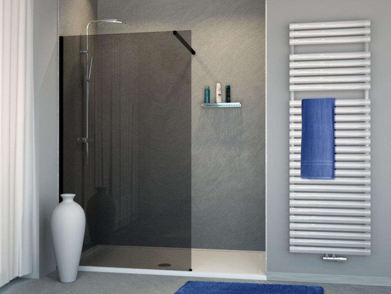 Balmani Modular nisdouche 100 x 200 cm rookglas mat zwart profiel