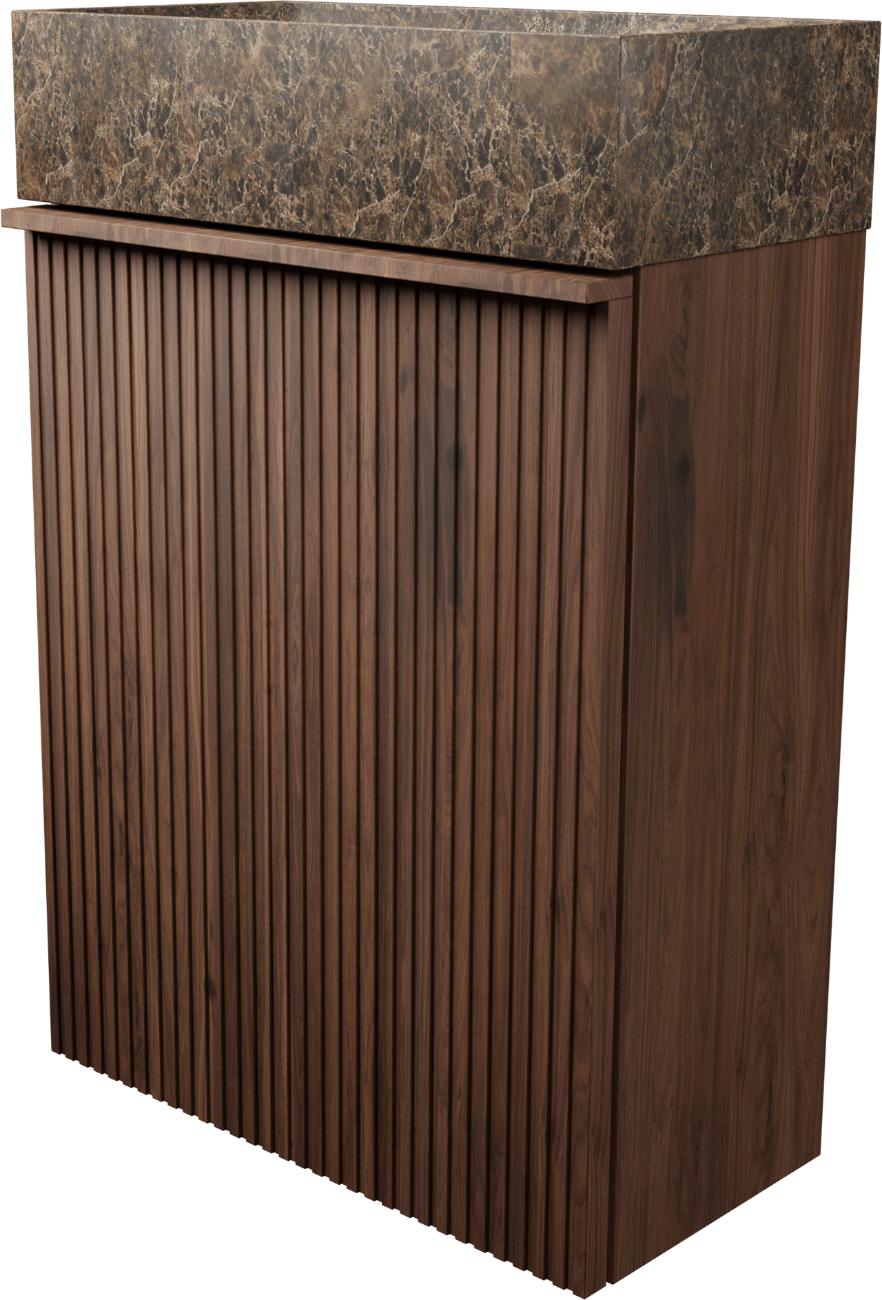 Balmani Forma hängendes Badmöbel Set (Gäste WC): 42 x 21 cm, amerikanischer Nussbaum, Dama Waschtisch, Dark Emperador Marmor