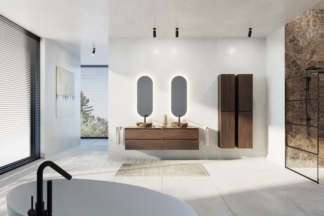 Balmani Mitra colonne salle de bains suspendue chêne fumé 45 x 35 x 169 cm