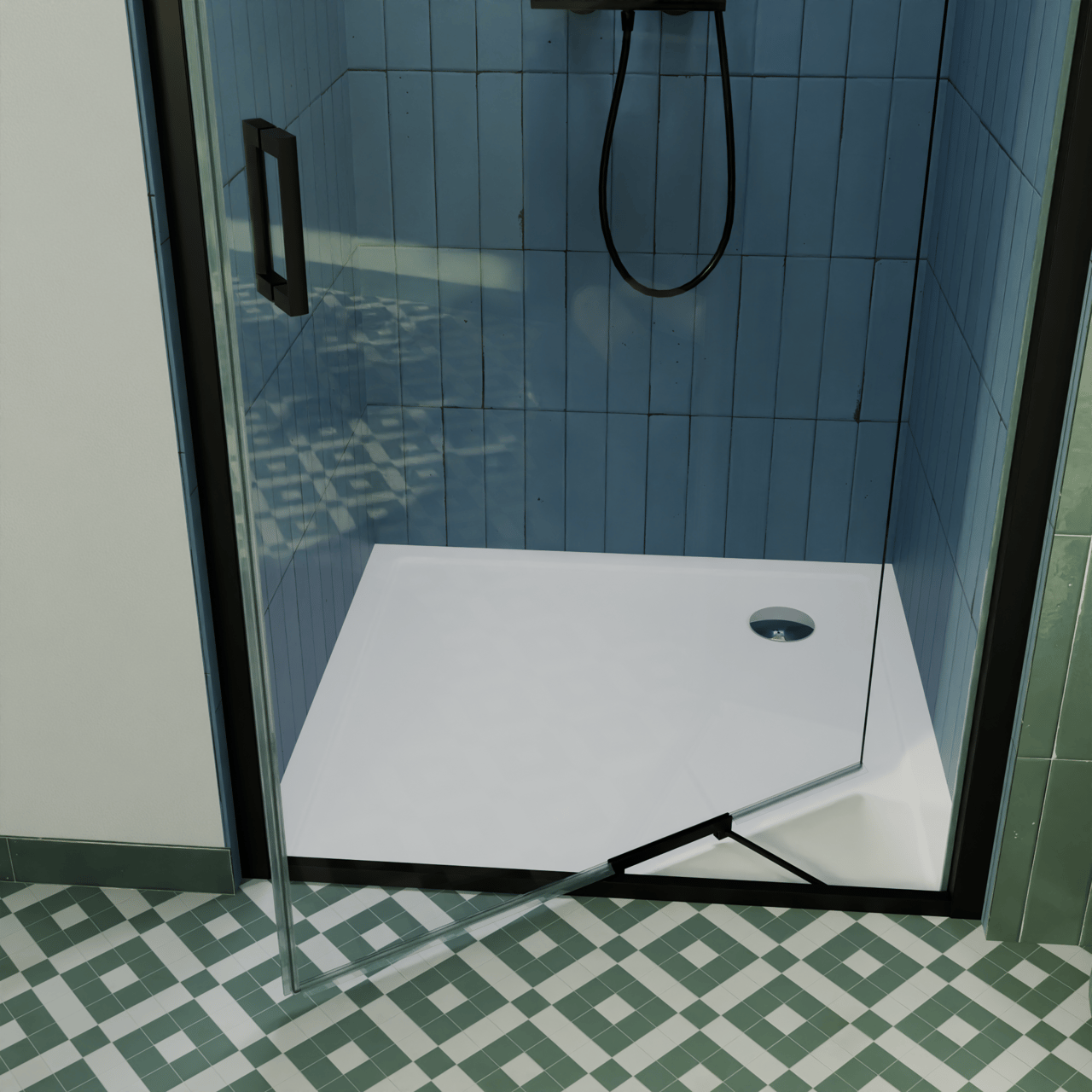 Luca Varess Vidor In Dusche Drehtür 100 cm x 190 cm Klarglas matt Schwarz profil