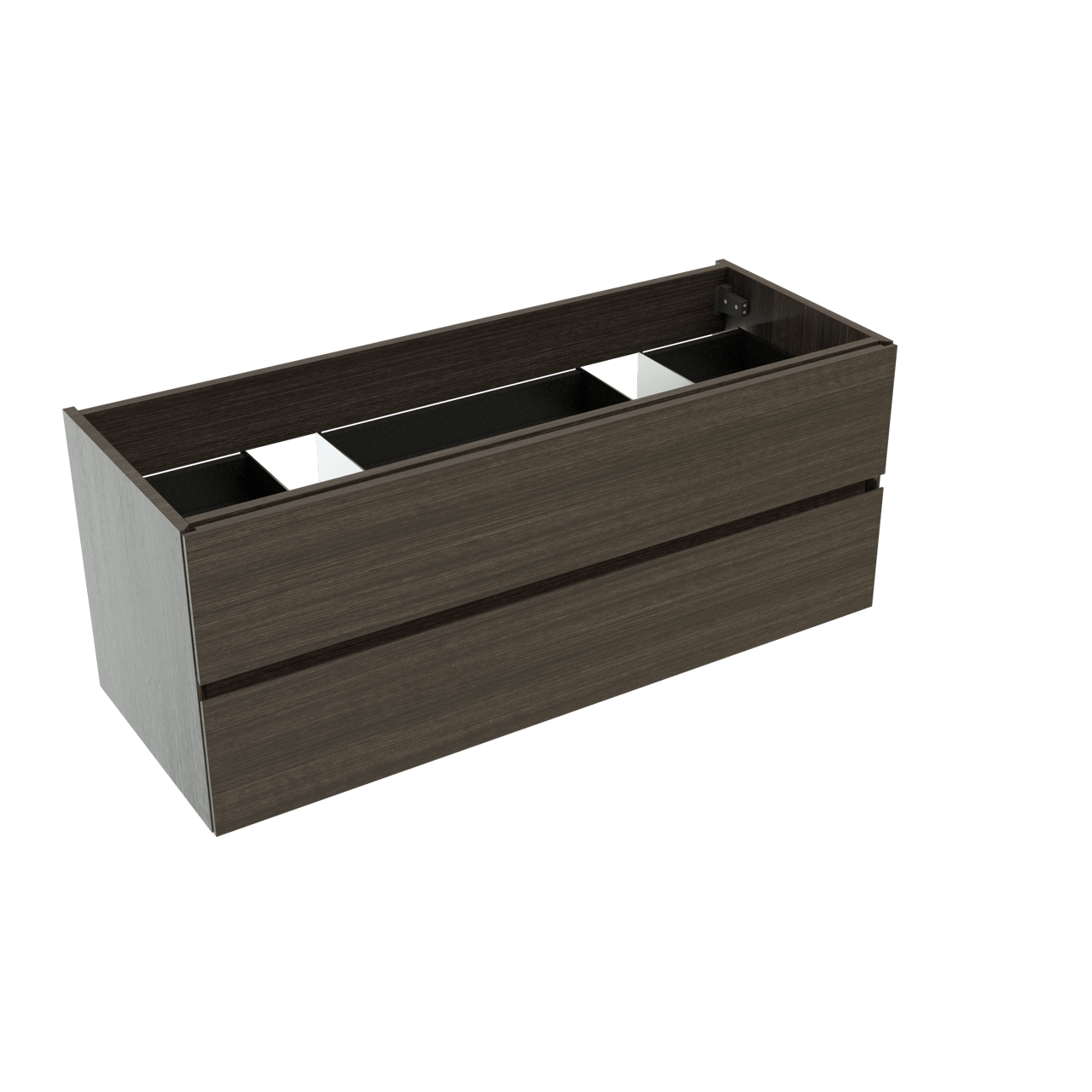 Storke Edge hängender Bad-Unterschrank 120 x 46 cm Eiche dunkel 2 Schubladen 2 Siphonaussparungen