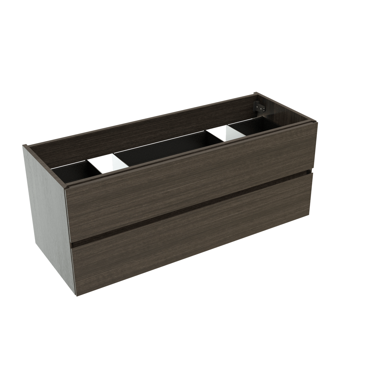 Storke Edge zwevende wastafelonderkast 120 x 46 cm donkere eik 2 lades 2 sifonuitsparingen