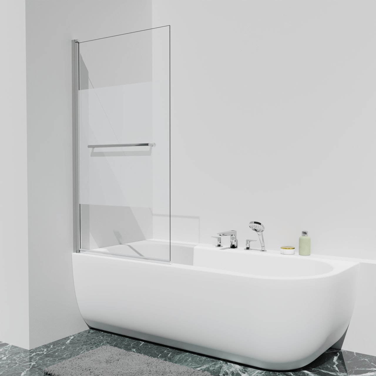 Luca Varess Kuresa pare-baignoire simple 85cm verre transparent avec bande mate profil chrome brillant