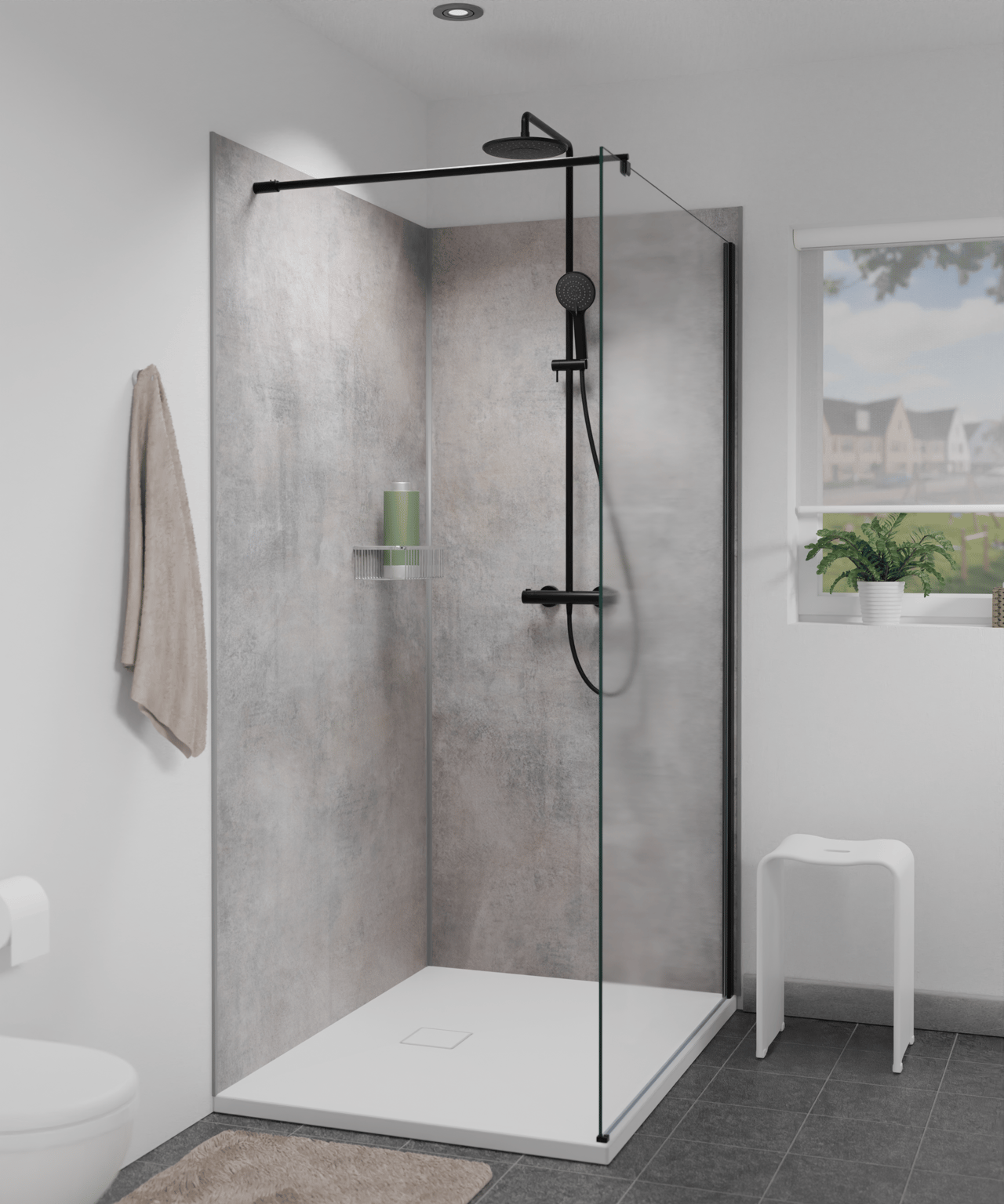 Linie Plato Duschrückwand: 90 x 90 x 210 cm, PVC, Dunkelgrau Dakota