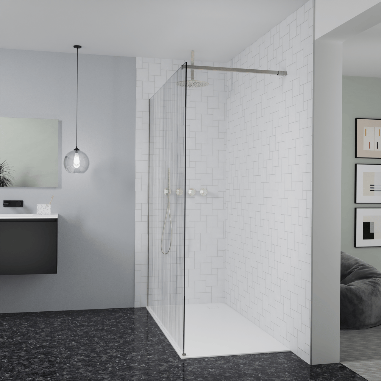 Balmani Modular douche à l'italienne: 160 x 200 cm, Mikado, Profil Brushed CoolMetal