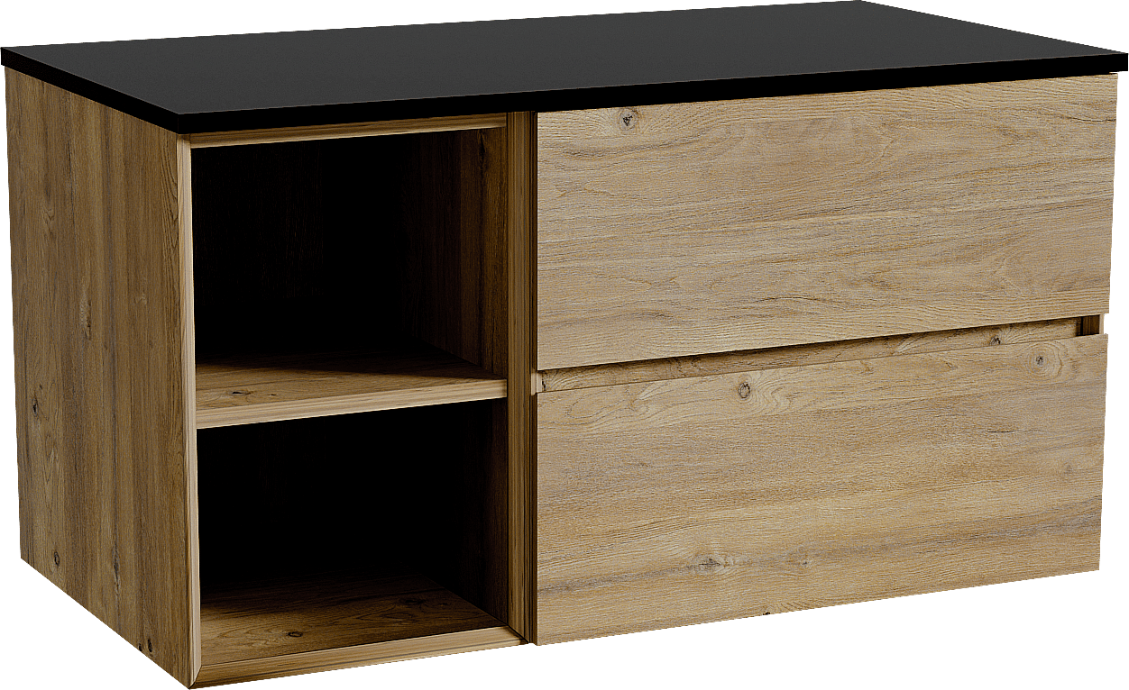 Storke Edge meuble salle de bains suspendu 100 x 52 cm chêne brut avec Panton tablette simple en mdf enduit de poudre noir mat