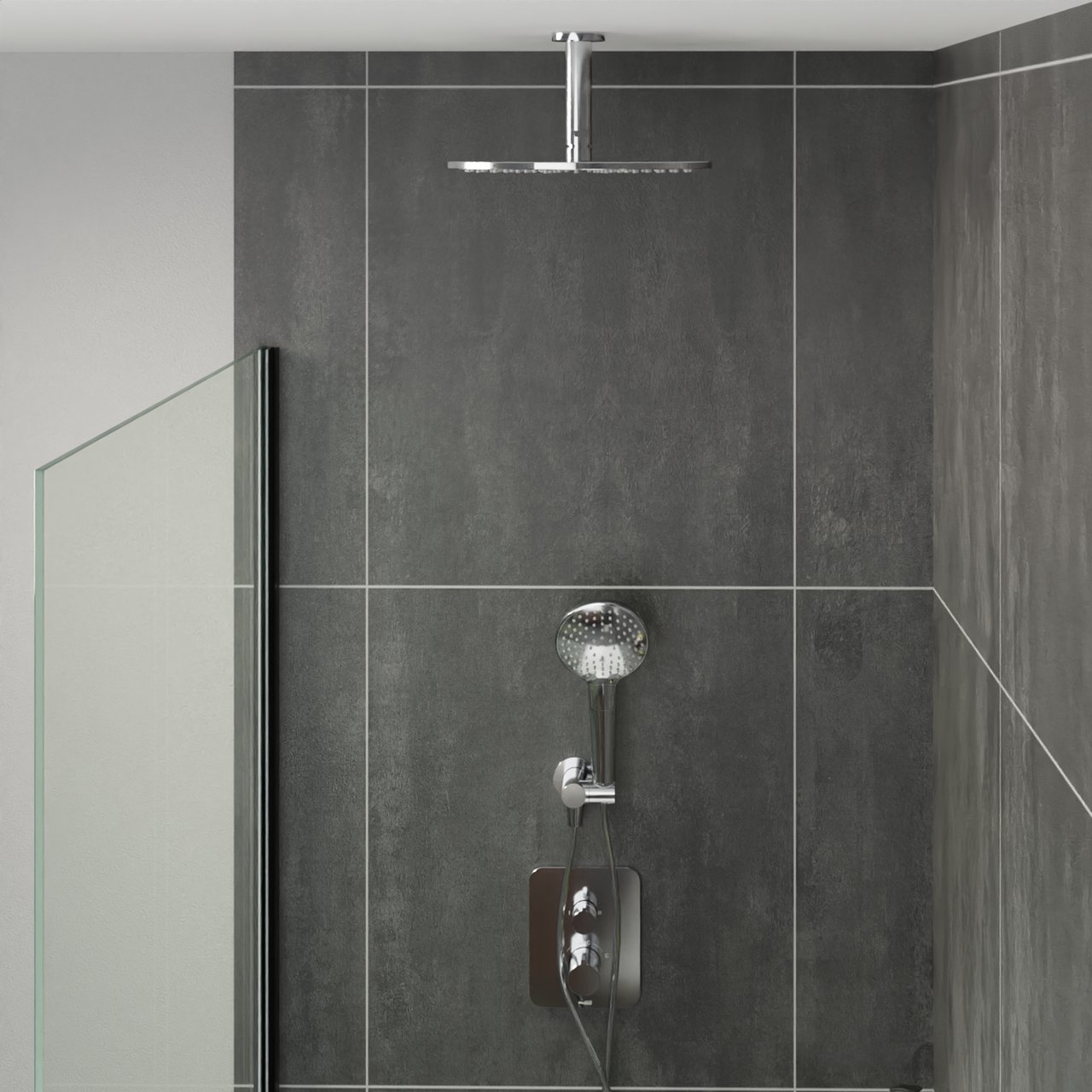 Blaufoss Round Handbrause-Set: inkl. Schlauchanschluss: 3jet, Chrom Glänzend