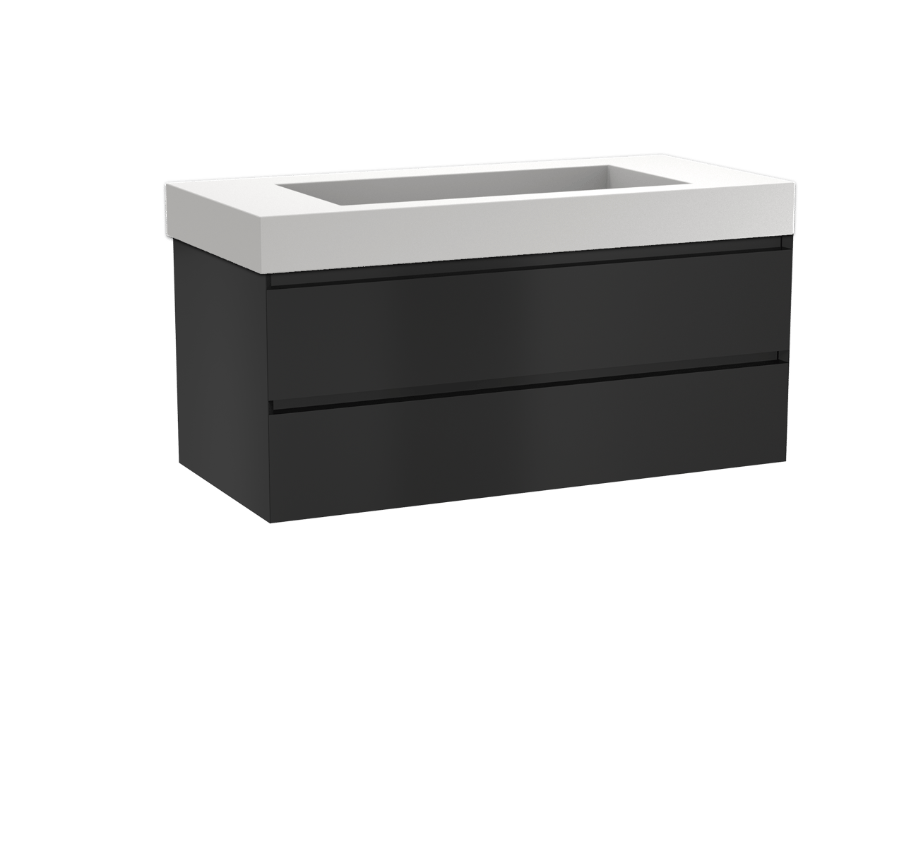 Balmani Mitra meuble salle de bains suspendu 120 x 55 cm noir mat avec Modus lavabo simple pour 2 trous de robinet en solid surface blanc mat