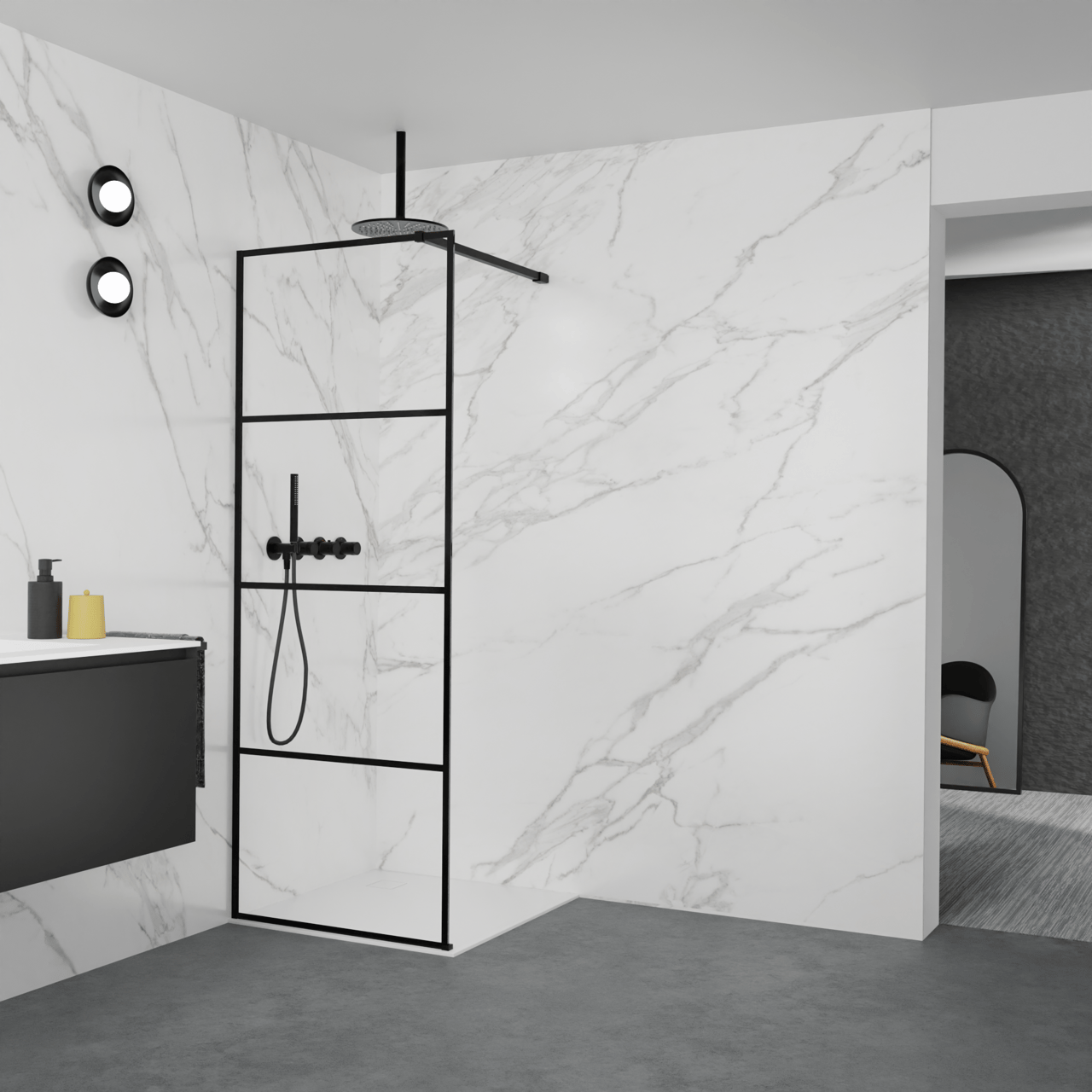 Balmani Modular inloopdouche: 80 x 200 cm, Lined, Mat zwarte profielen
