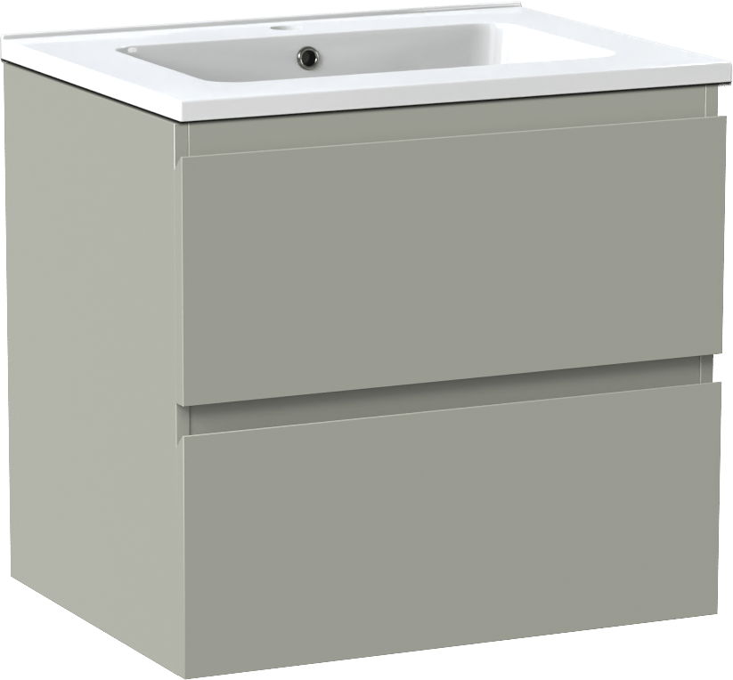 Linie Lado zwevend badkamermeubel 60 x 46 cm greige met Vano enkele wastafel in composietmarmer glanzend wit
