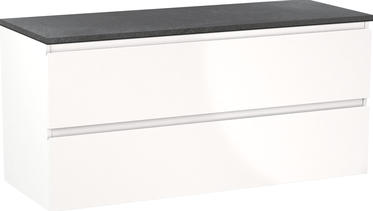 Linie Lado meuble salle de bains suspendu 120 x 46 cm blanc brillant avec Lado tablette simple ou double en mélaminé ardoise gris