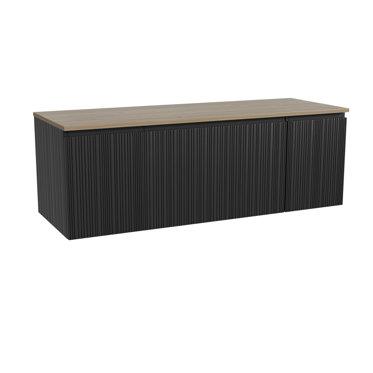 Storke Ribs meuble salle de bains suspendu 145 x 52 cm chêne noir avec Panton tablette simple ou double en mélaminé chêne brut, Nervure droite asymétrique verticale