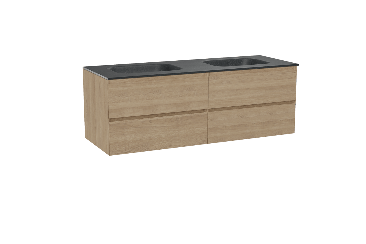 Balmani Mitra meuble salle de bains suspendu 150 x 55 cm chêne naturel avec Tablo Arcato double vasque en granit noir