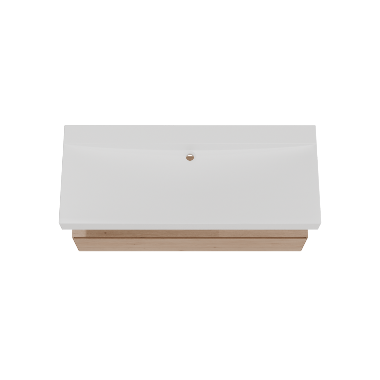 Balmani Mitra Elements hängendes Möbelstück Set: 135 x 55 cm, Naturbelassene Eiche mit Wave Einzelwaschtisch für 2 Armaturenlöcher, Solid Surface Weiß matt