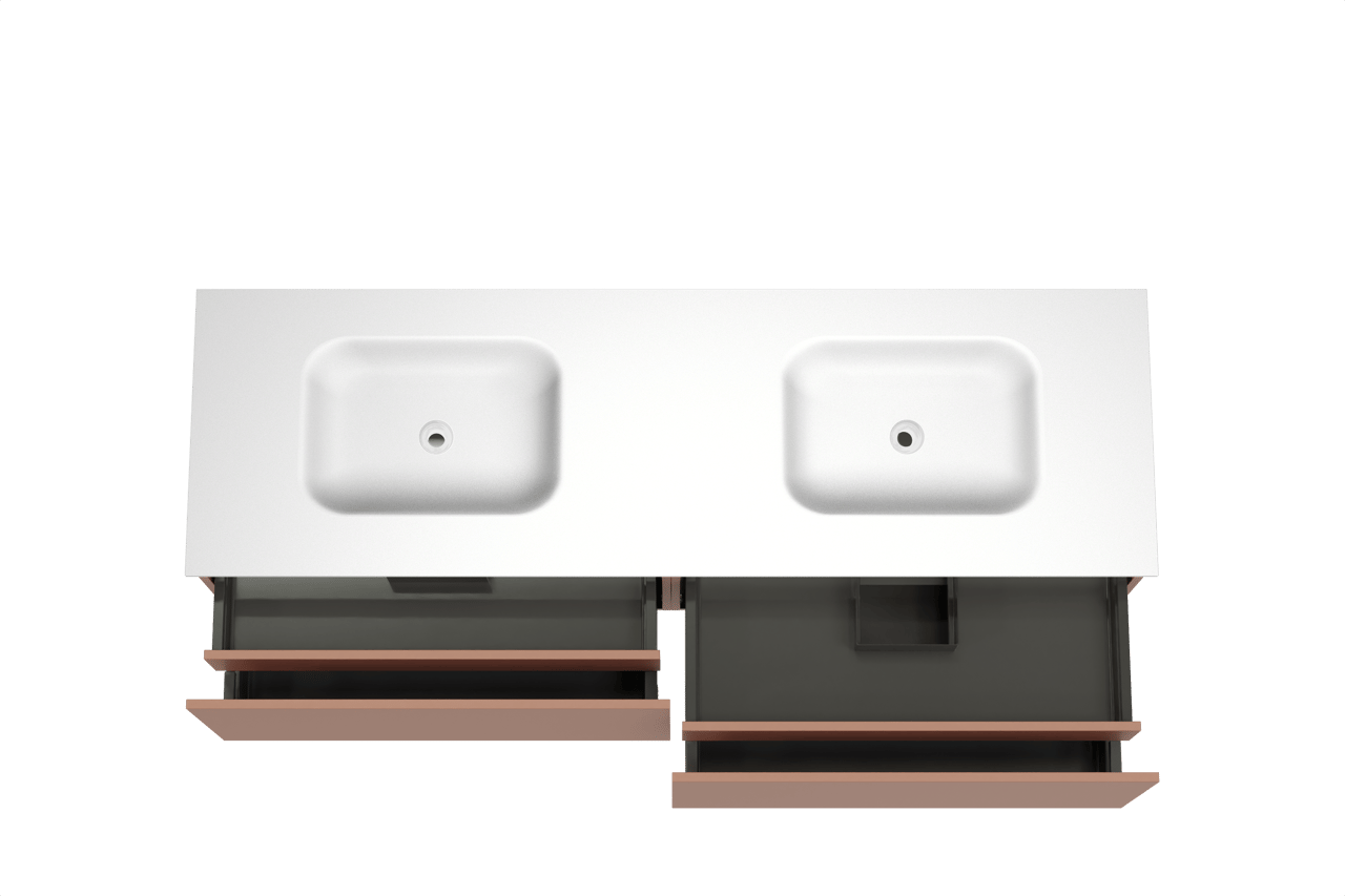 Balmani Sfera meuble salle de bains suspendu 180 x 55 cm cotto avec Tablo Arcato double vasque en solid surface blanc mat