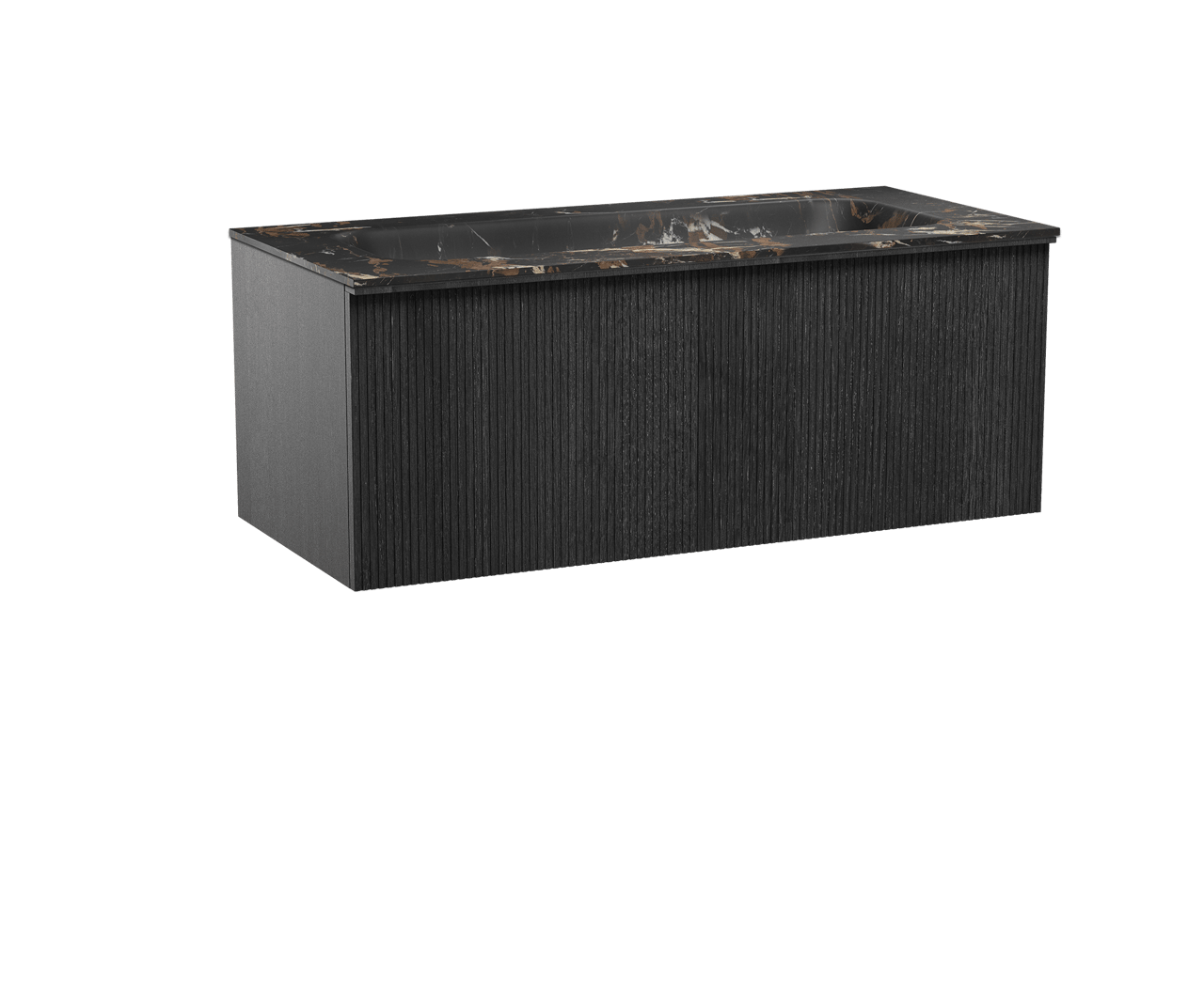 Balmani Forma meuble salle de bains suspendu 120 x 55 cm chêne noir avec Tablo Arcato lavabo simple pour 2 trous de robinet en marbre portoro gold, Nervure droite symétrique verticale