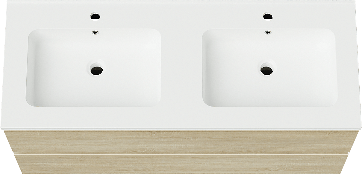 Linie Lado zwevend badmeubel 120 x 46 cm wit eiken met Vano dubbele wastafel in composietmarmer mat wit