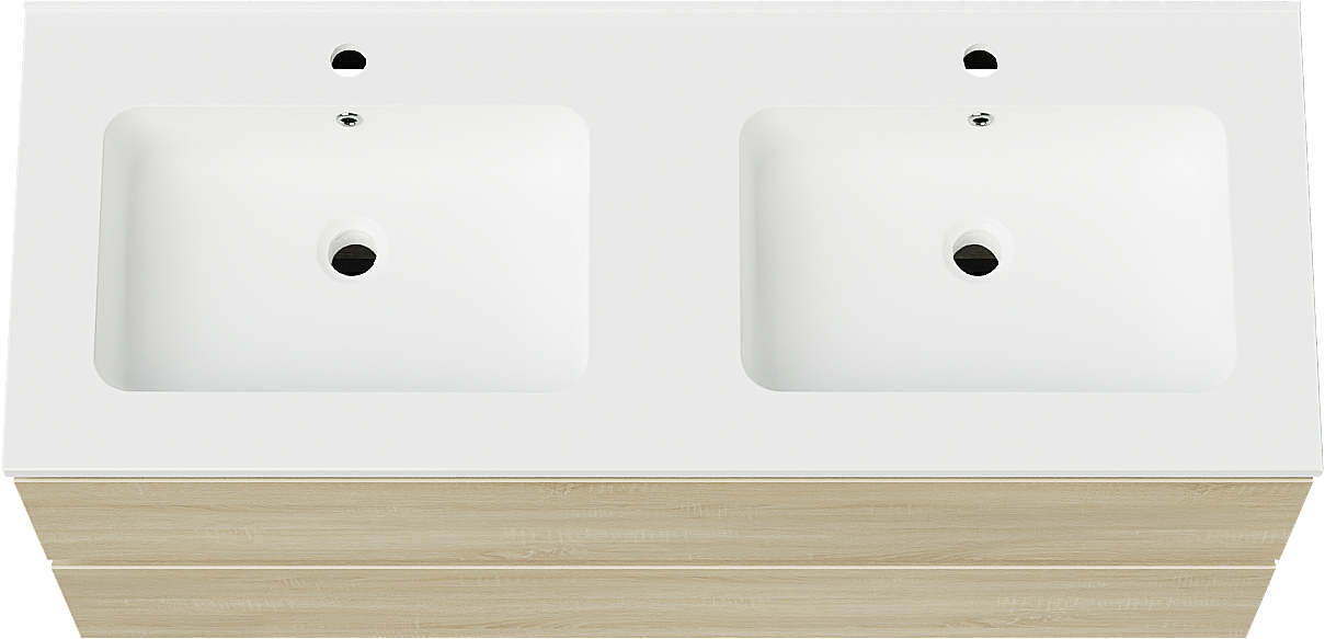 Linie Lado zwevend badmeubel 120 x 46 cm wit eiken met Vano dubbele wastafel in composietmarmer mat wit