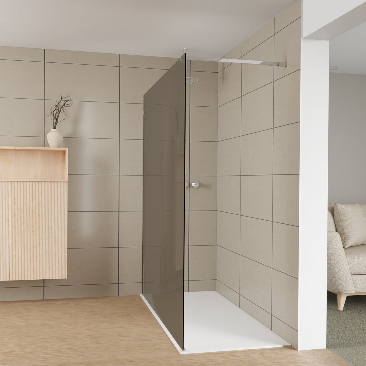 Balmani Modular inloopdouche: 180 x 200 cm, Rookglas, Glanzend chroom profielen