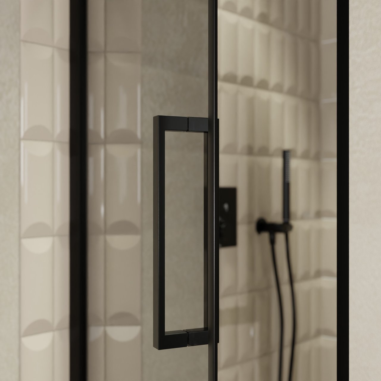 Balmani Senses Design porte pivotante à gauche 90 cm x 210 cm verre Miroir Reflex, Profil noir, coating inclus