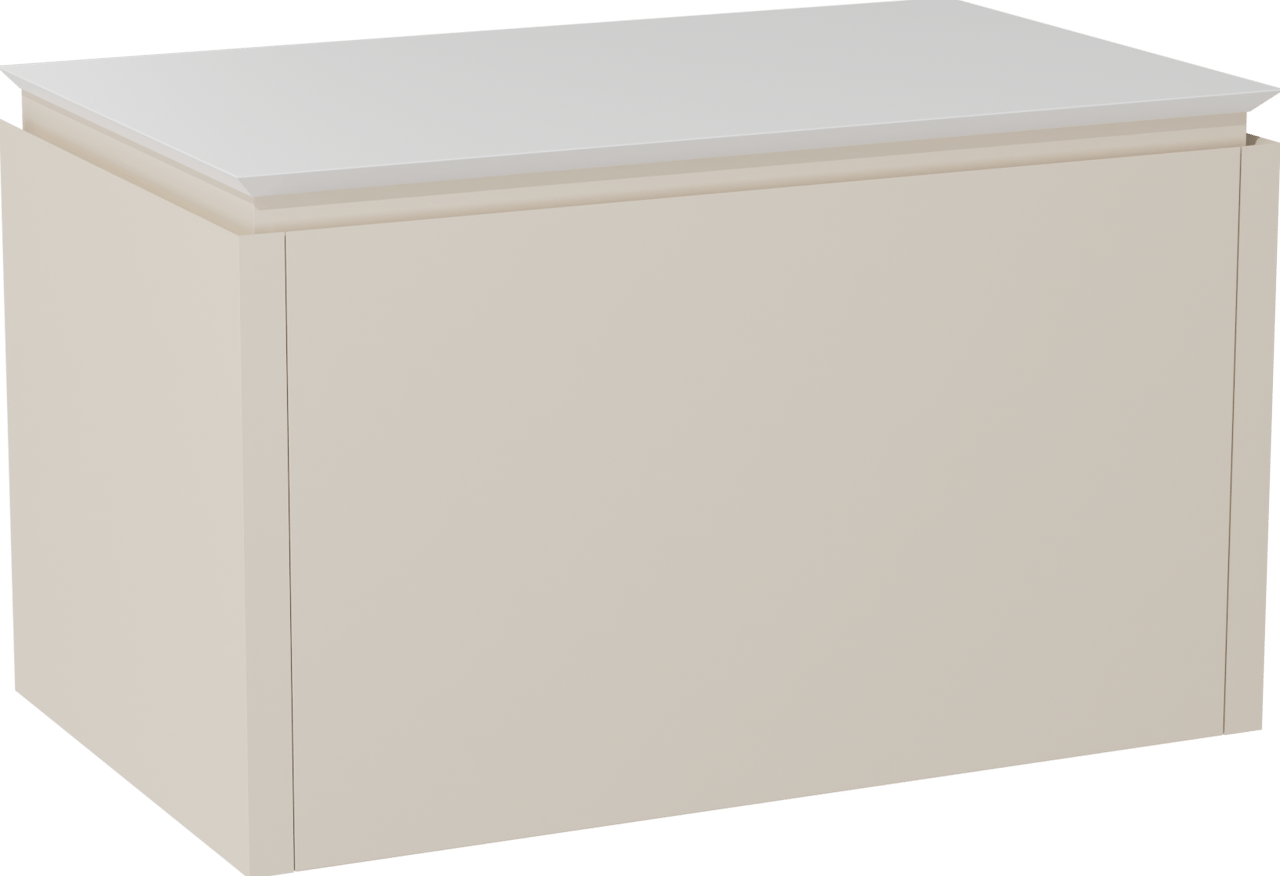 Balmani Eclips zwevend badkamermeubel 90 x 55 cm Sandbeige met Eclips enkel tablet in Solid Surface mat wit