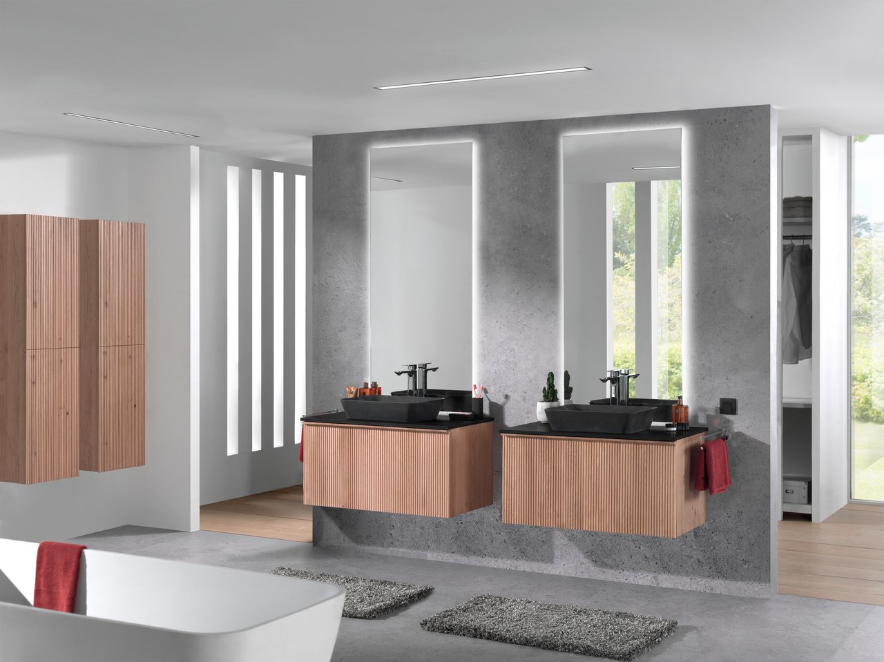 Balmani Forma zwevende wastafelonderkast 90 x 55 cm naturel eiken 2 lades vert. sym. groef