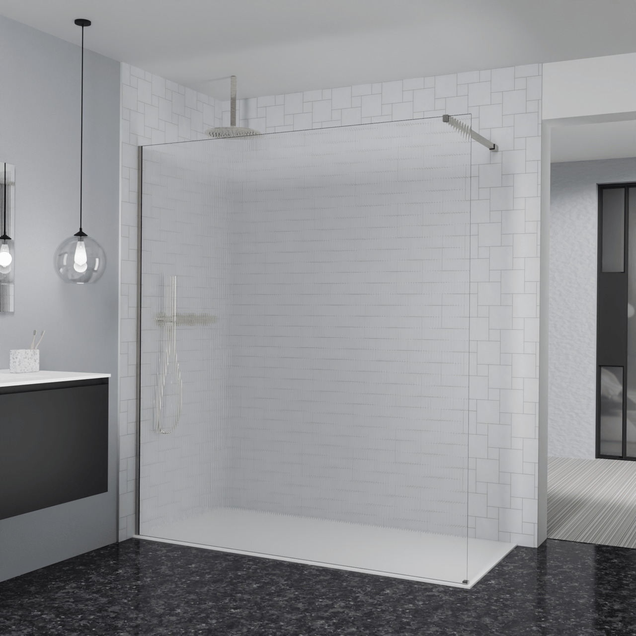 Balmani Modular douche à l'italienne: 180 x 200 cm, Ribs, avec coating, Profil Brushed CoolMetal