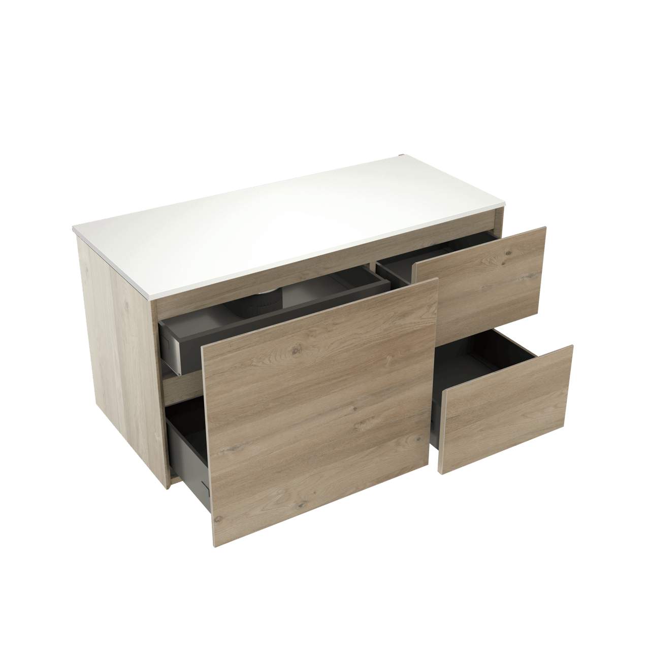 Storke Edge meuble salle de bains suspendu 100 x 46 cm chêne brut avec Tavola tablette simple en solid surface blanc mat