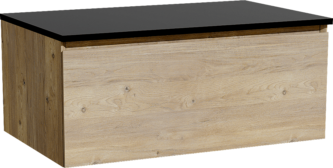 Storke Edge zwevend badkamermeubel 85 x 52 cm ruwe eik met Panton enkel tablet in gepoedercoate mdf mat zwart