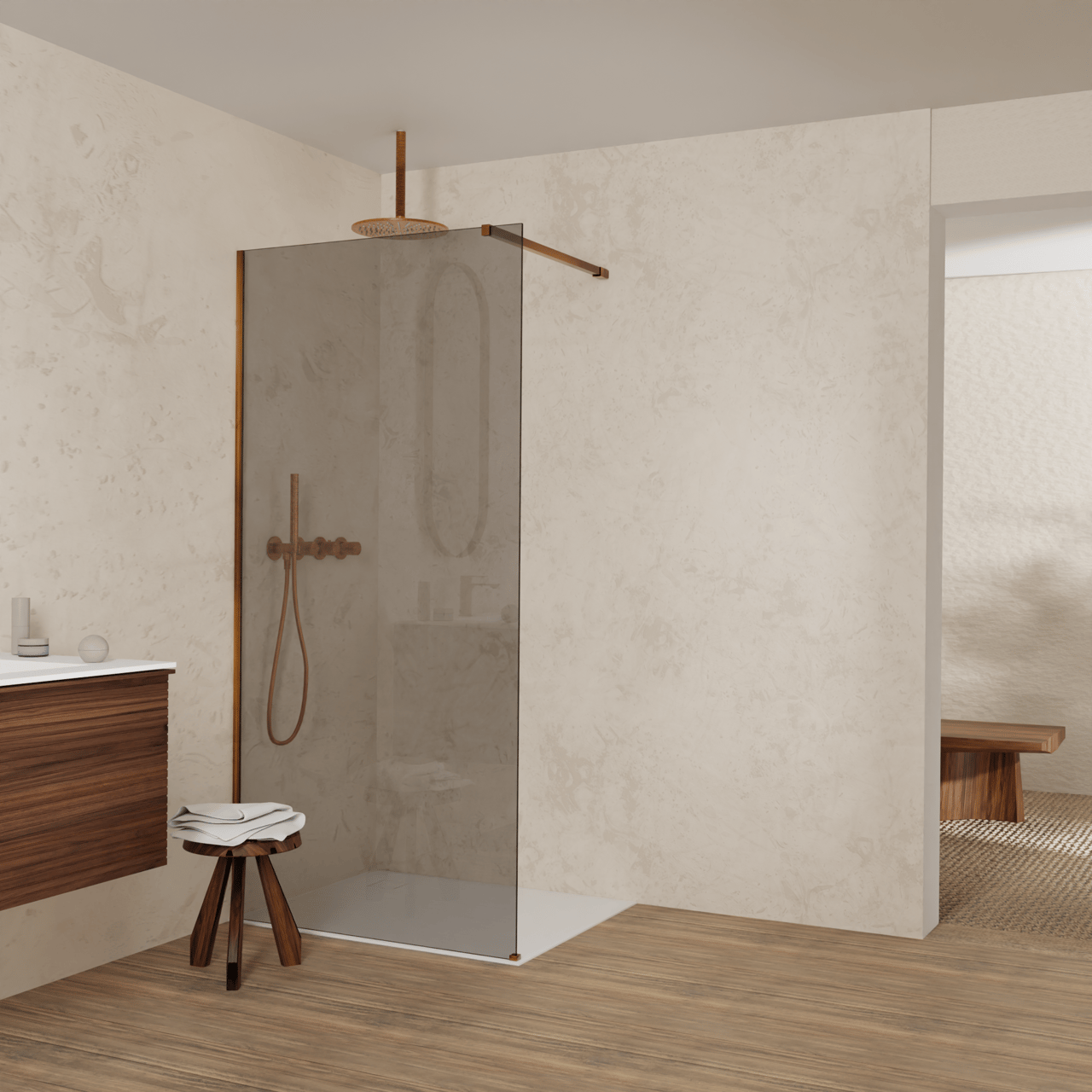 Balmani Modular Walk-In Dusche: 100 x 200 cm, Rauchglas, Profil Brushed Rosegold