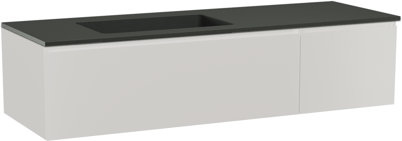Storke Edge hängendes Möbelstück Set: 150 x 52 cm, Weiß glänzend, mit Scuro Waschtisch links, Quarz Schwarz matt