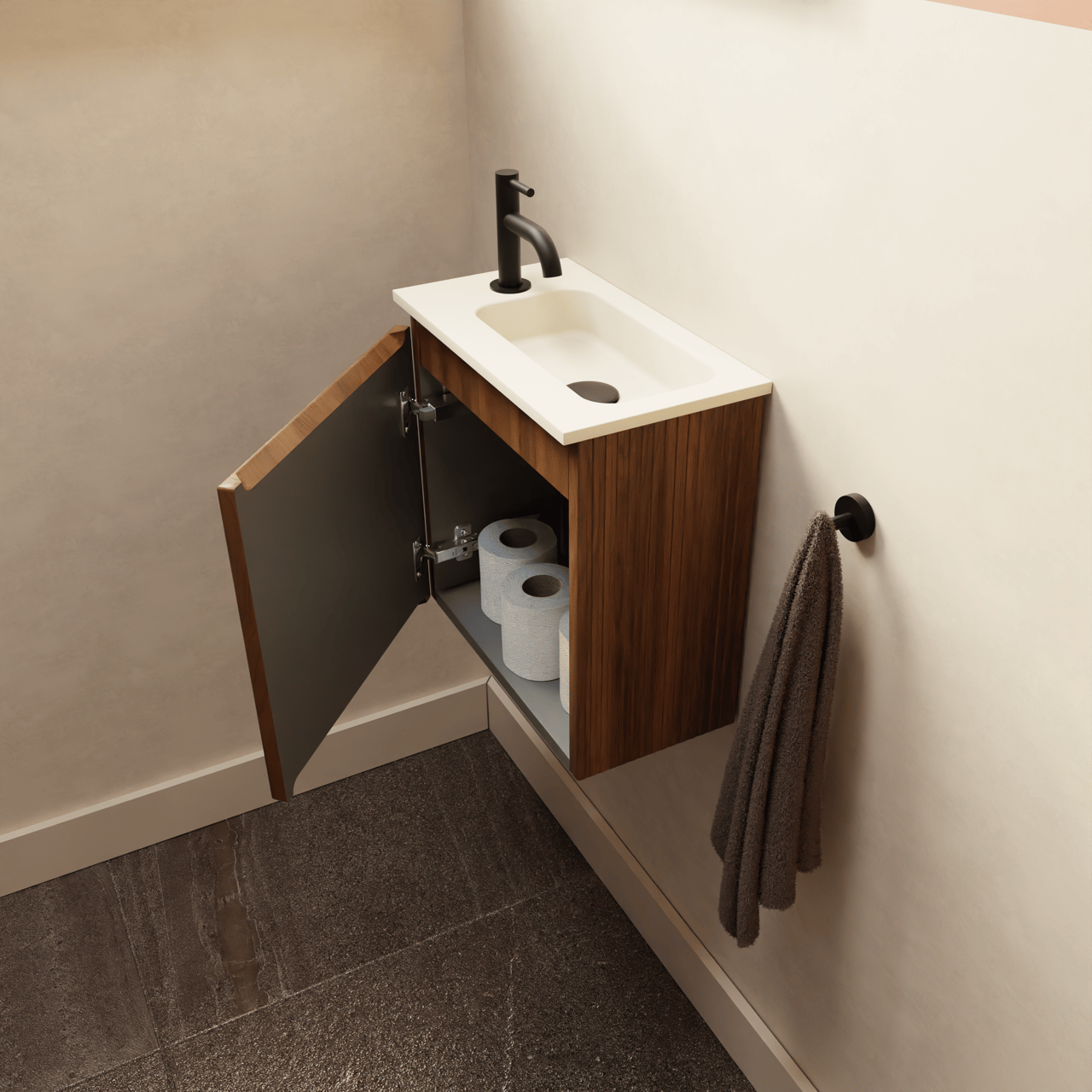 Storke Ribs meuble lave-mains suspendu 40 x 22 cm noyer