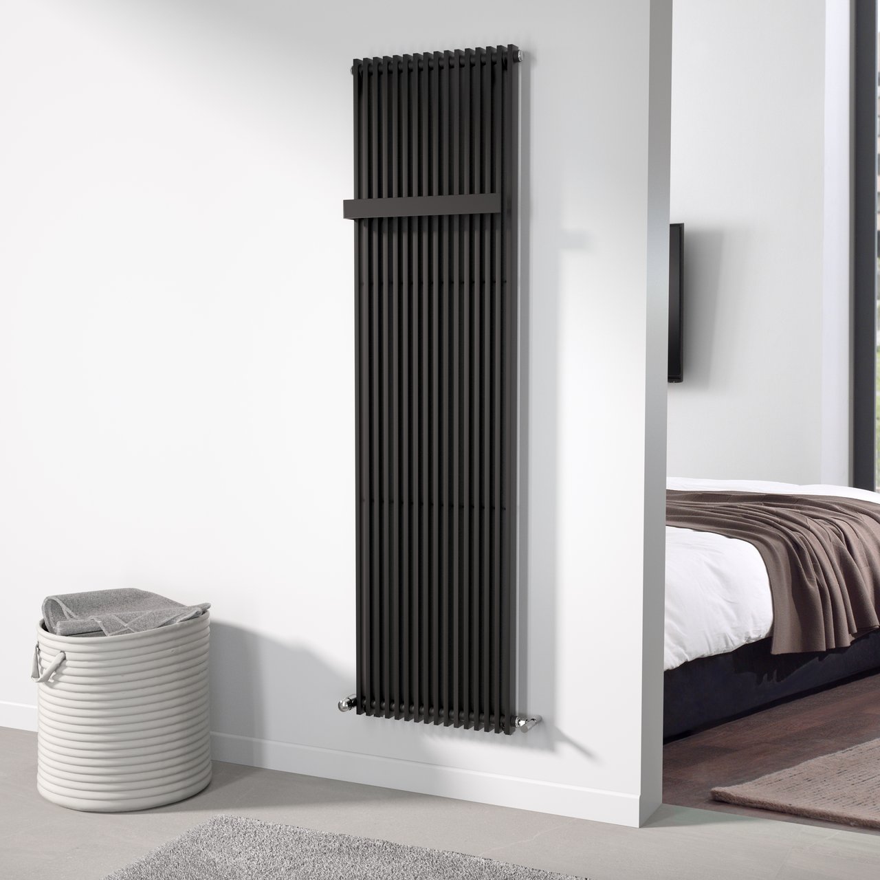 Vipera Corrason radiateur de salle de bains simple 50 x 180 cm chauffage central noir mat raccordement latéral 1.617W