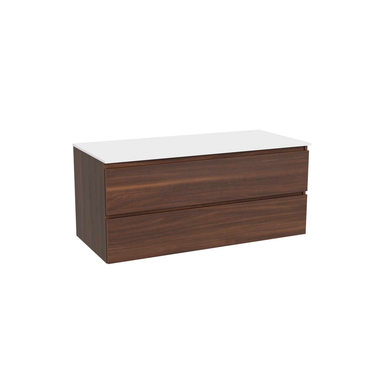 Balmani Lucida meuble salle de bains suspendu 120 x 55 cm noyer américain avec Stretto tablette simple ou double en solid surface blanc mat