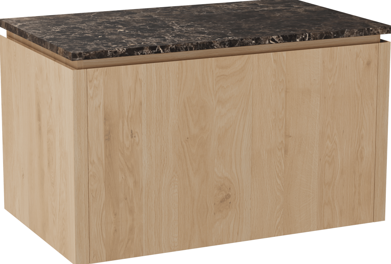 Balmani Eclips meuble salle de bains suspendu 90 x 55 cm Chêne naturelle avec Stretto tablette simple en Dark Emperador marbre