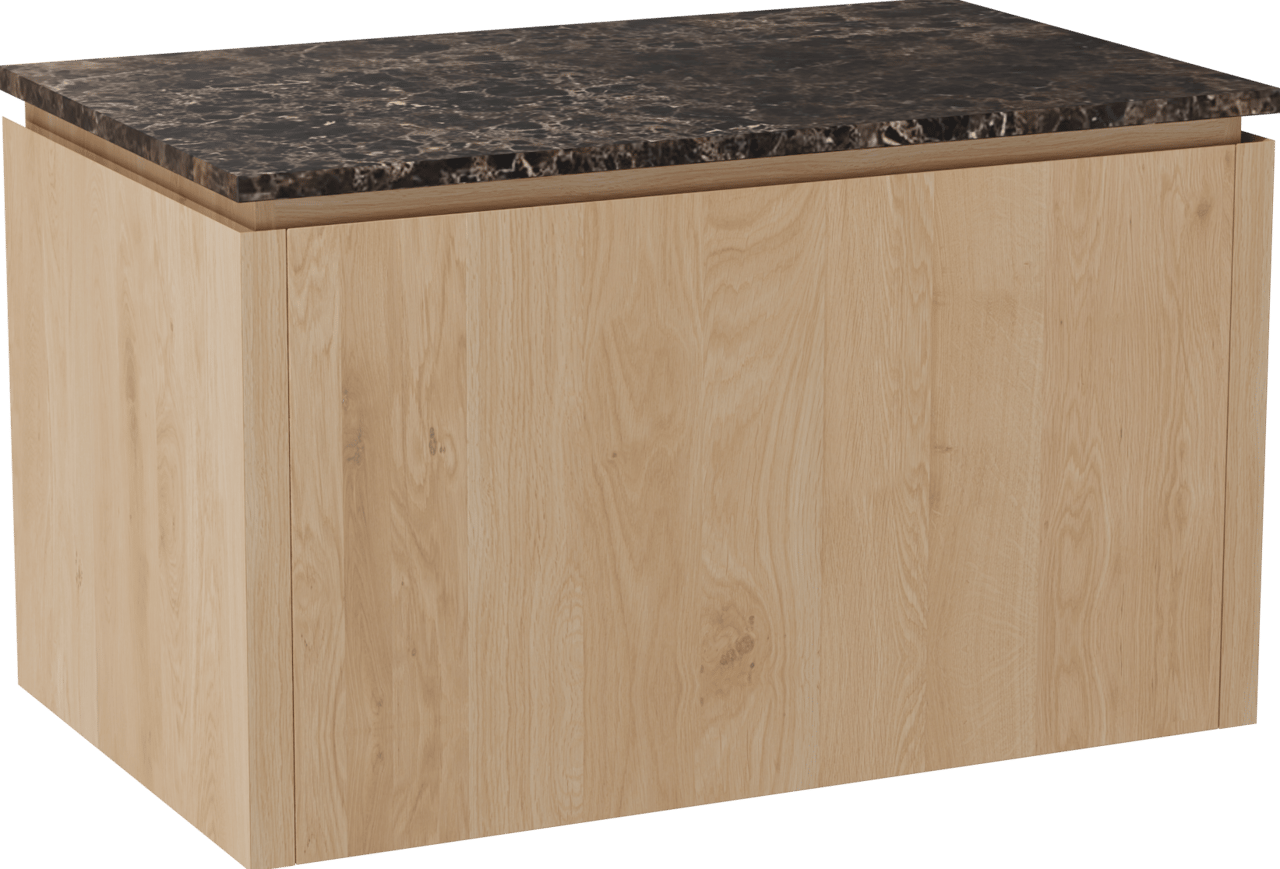 Balmani Eclips hängendes Möbelstück Set: 90 x 55 cm, Eiche Natur, mit Stretto Einzel Waschtischplatte Marmor Dark Emperador