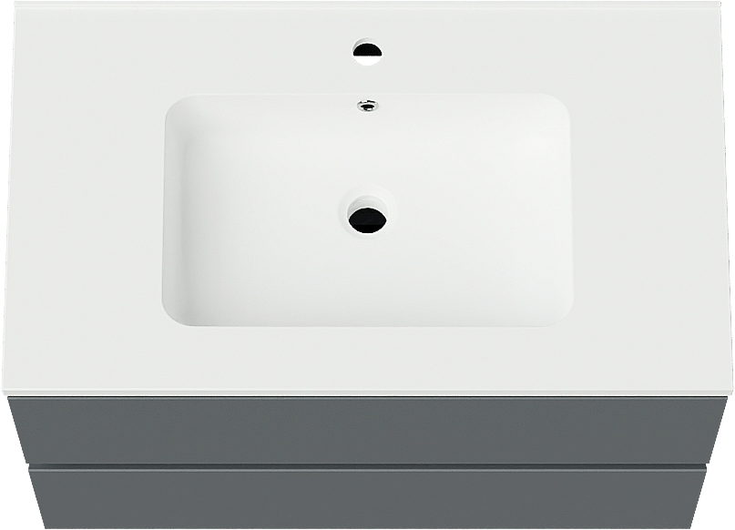 Linie Lado meuble salle de bains suspendu 80 x 46 cm bleu anthracite avec Vano plan simple en marbre composite blanc mat