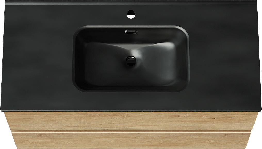 Linie Lado zwevend badmeubel 100 x 46 cm naturel eiken met Baro enkele wastafel in porselein mat zwart