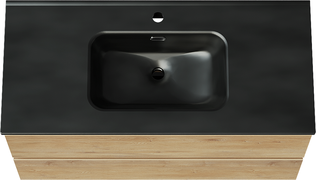 Linie Lado zwevend badmeubel 100 x 46 cm naturel eiken met Baro enkele wastafel in porselein mat zwart